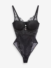 Lipsy Black Embroidered Push-Up Plunge Body - Image 5 of 5
