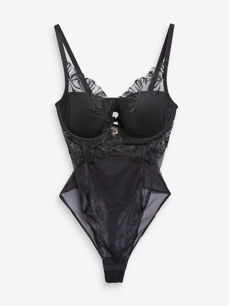 Lipsy Black Embroidered Push-Up Plunge Body - Image 5 of 5