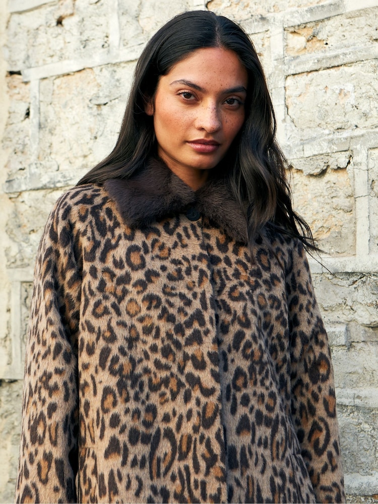 Ro&Zo Animal Leopard Print Car Coat With Wool - Image 2 of 6