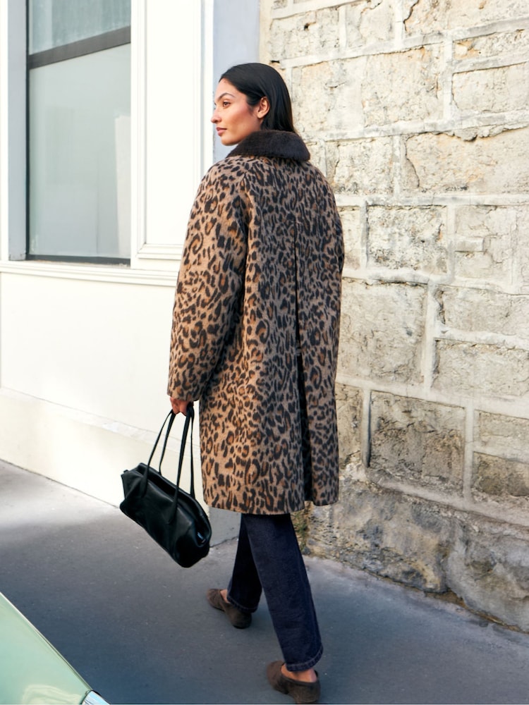 Ro&Zo Animal Leopard Print Car Coat With Wool - Image 6 of 6