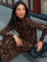 Ro&Zo Animal Leopard-Print Cotton And Cashmere-Blend Midi Dress - Image 1 of 5