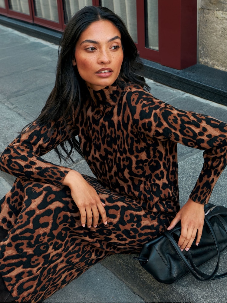 Ro&Zo Animal Leopard-Print Cotton And Cashmere-Blend Midi Dress - Image 1 of 5 Ro&Zo Animal Leopard-Print Cotton And Cashmere-Blend Midi Dress - Image 1 of 5