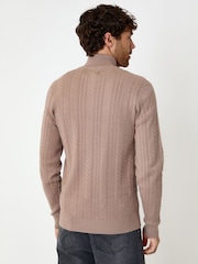Threadbare Light Brown Cable Knit Quarter Zip Jumper - Image 2 of 4