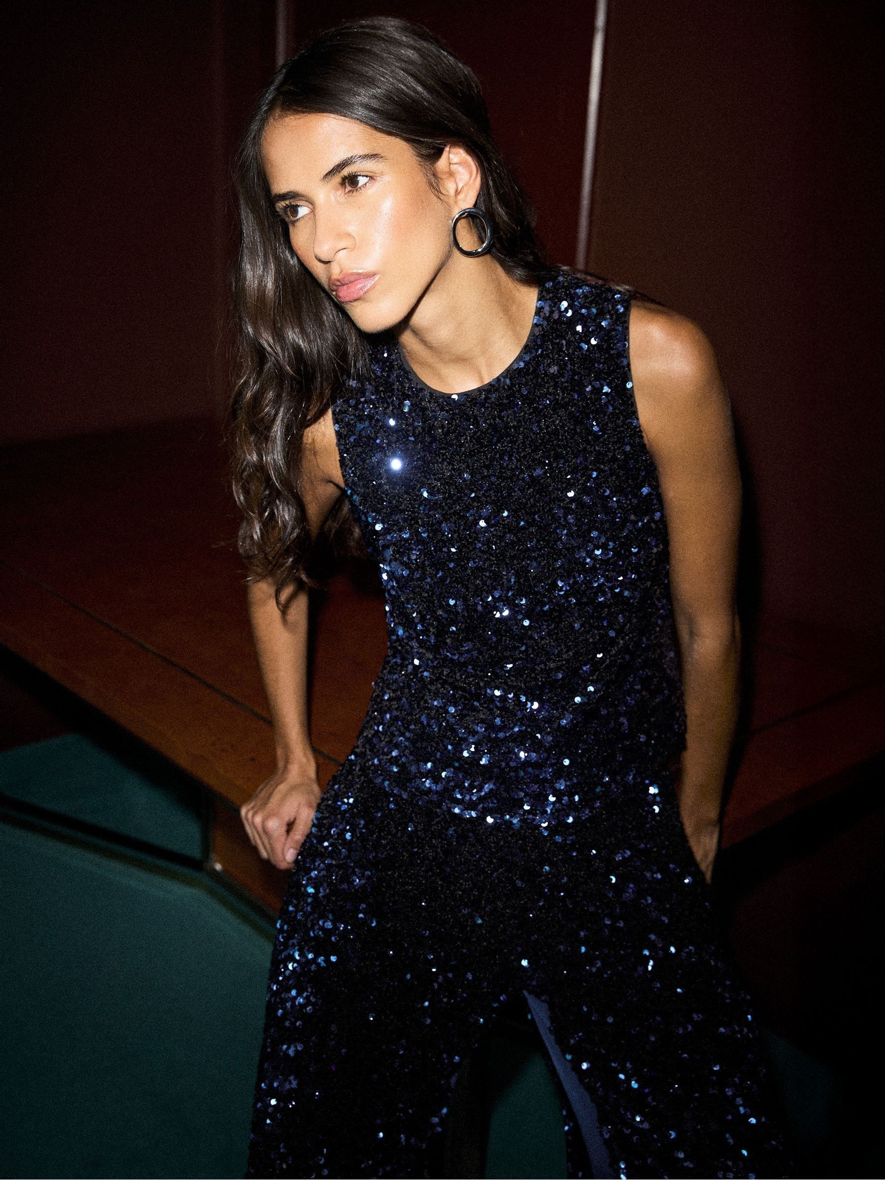Buy Ro&Zo Blue Sequin Shell Top from Next USA