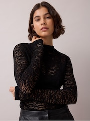 Ro&Zo Black Sheer Lace Long Sleeve Top - Image 1 of 5