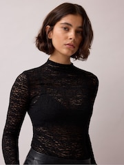 Ro&Zo Black Sheer Lace Long Sleeve Top - Image 2 of 5