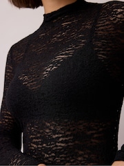 Ro&Zo Black Sheer Lace Long Sleeve Top - Image 3 of 5