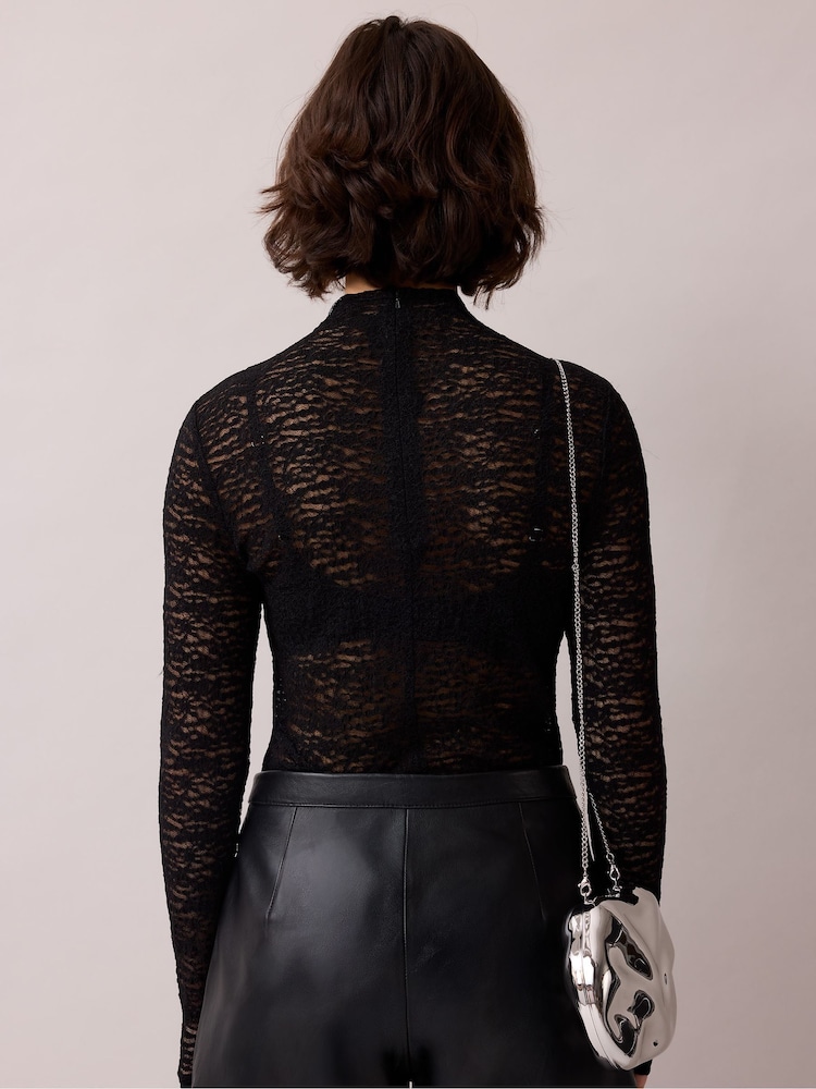 Ro&Zo Black Sheer Lace Long Sleeve Top - Image 5 of 5