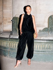 Ro&Zo Black Petite Velvet Balloon Trousers - Image 1 of 5