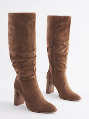 Tan Brown Forever Comfort® Knee High Slouch Heel Boots - Image 1 of 4