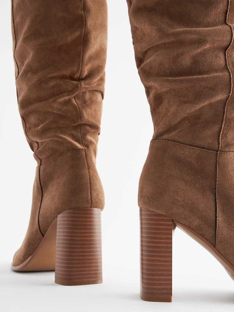Tan Brown Forever Comfort® Knee High Slouch Heel Boots - Image 4 of 4