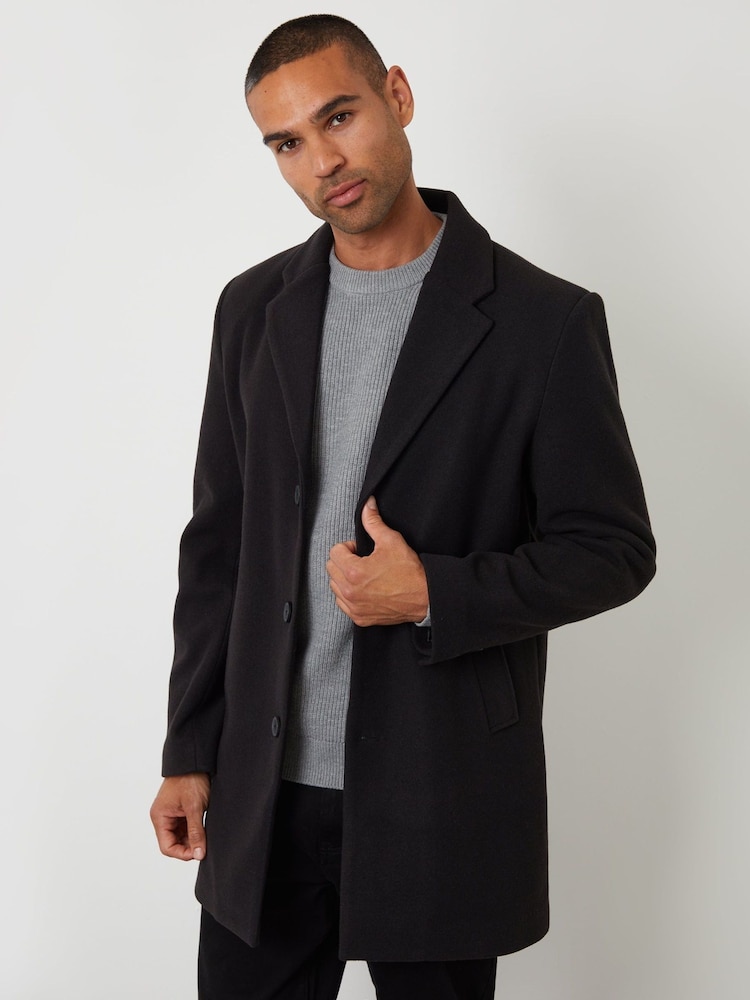Threadbare Black Faux Wool Overcoat - Image 1 of 4