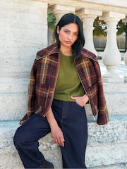 Ro&Zo Purple Check Wide Collar Jacket - Image 1 of 7