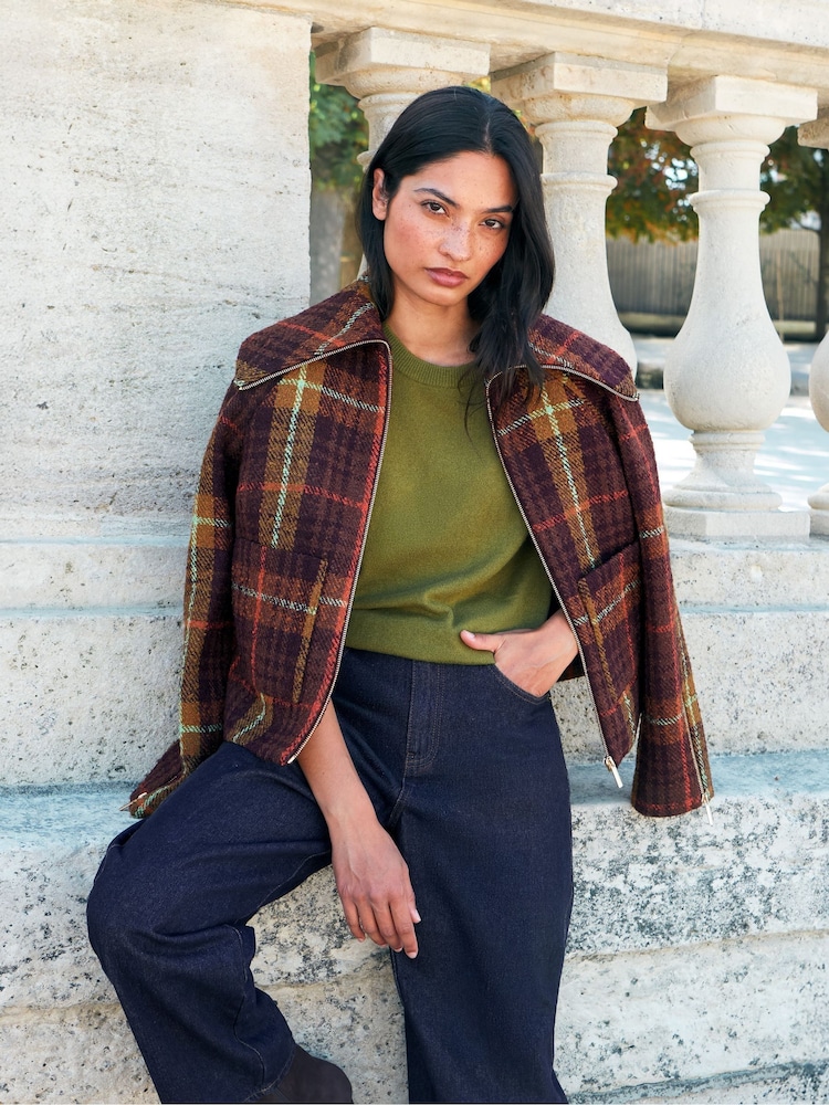 Ro&Zo Purple Check Wide Collar Jacket - Image 1 of 7 Ro&Zo Purple Check Wide Collar Jacket - Image 1 of 7