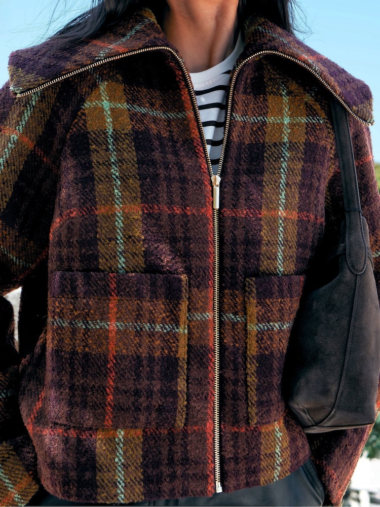 Ro&Zo Purple Check Wide Collar Jacket - Image 2 of 7 Ro&Zo Purple Check Wide Collar Jacket - Image 2 of 7