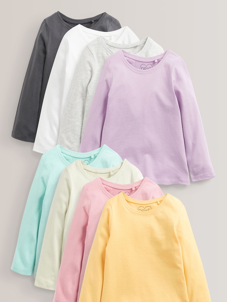 Multicolour 8 Pack Cotton Long Sleeve T-Shirts (3mths-7yrs) - Image 1 of 10