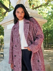 Ro&Zo Pink Petite Herringbone Cocoon Coat With Wool - Image 1 of 7