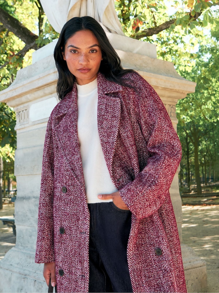 Ro&Zo Pink Petite Herringbone Cocoon Coat With Wool - Image 1 of 7