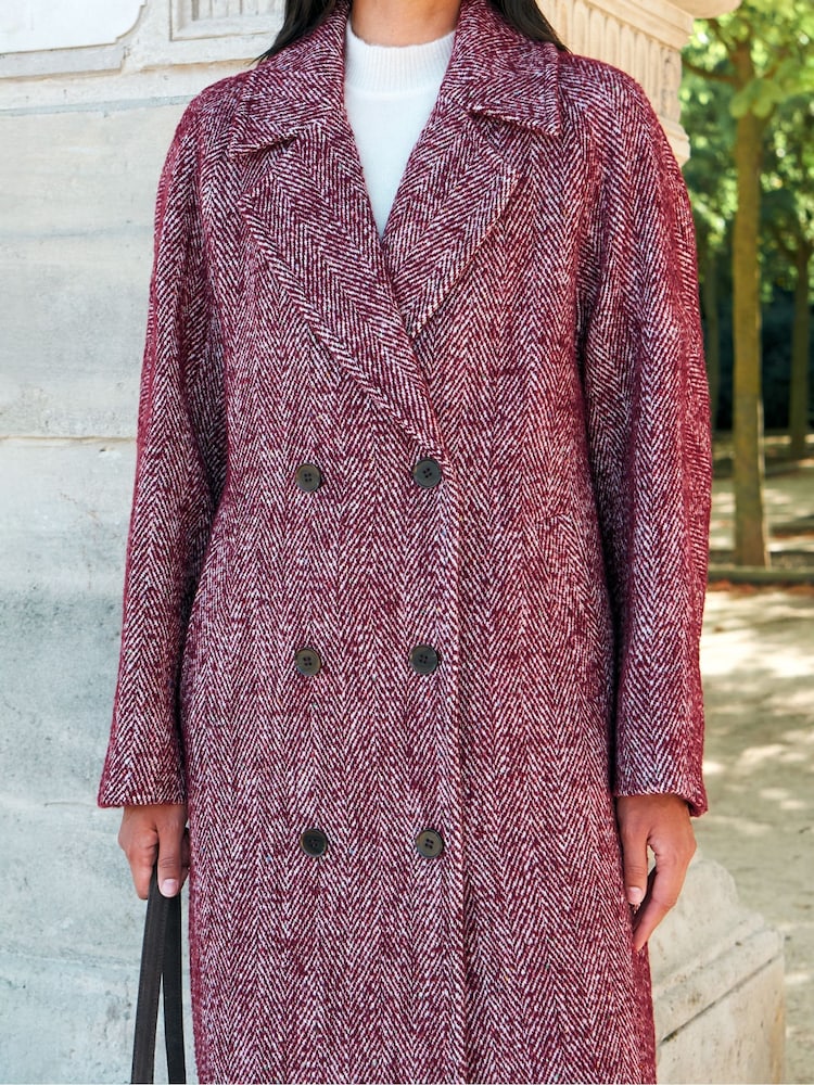 Ro&Zo Pink Petite Herringbone Cocoon Coat With Wool - Image 2 of 7