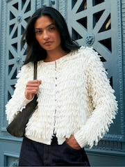 Ro&Zo White Loop Knit Wool Blend Jacket - Image 1 of 7