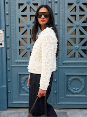 Ro&Zo White Loop Knit Wool Blend Jacket - Image 2 of 7