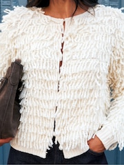 Ro&Zo White Loop Knit Wool Blend Jacket - Image 3 of 7