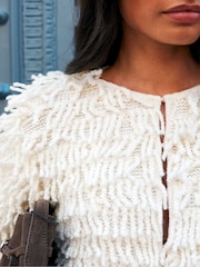 Ro&Zo White Loop Knit Wool Blend Jacket - Image 5 of 7