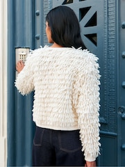 Ro&Zo White Loop Knit Wool Blend Jacket - Image 7 of 7