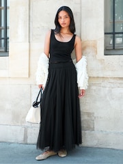 Ro&Zo Black Petite Tulle Shirred Waist Skirt - Image 1 of 6