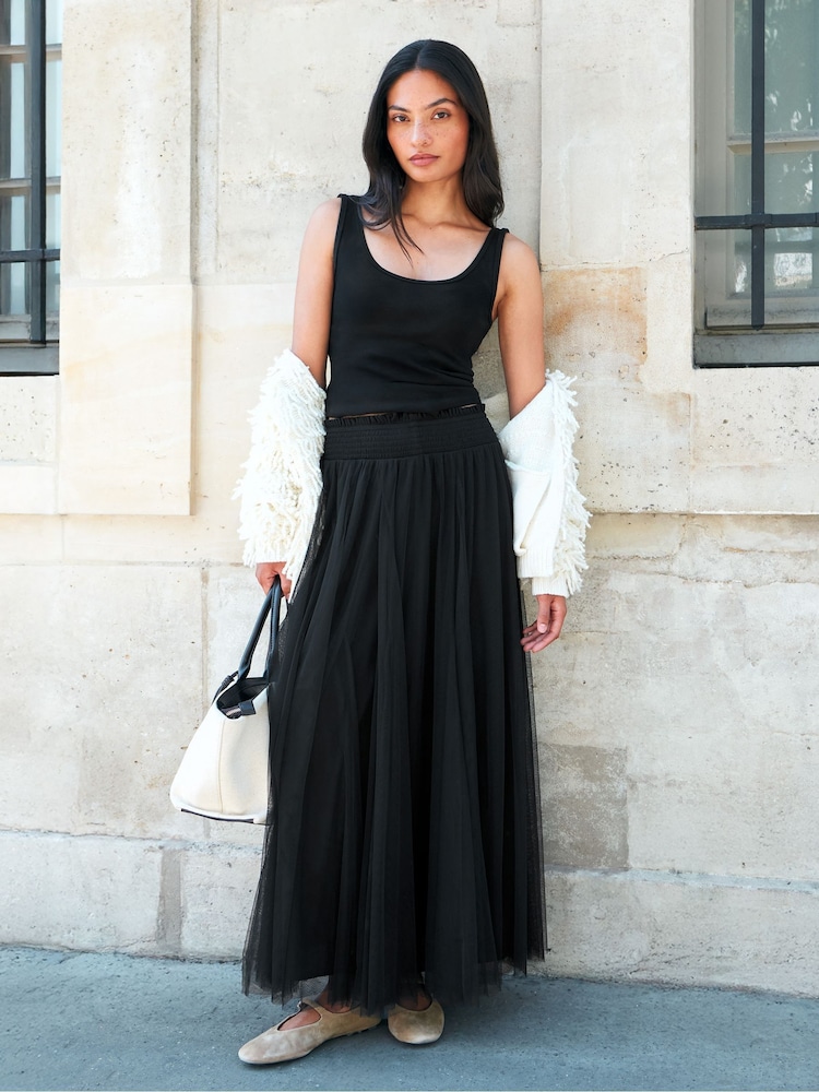 Ro&Zo Black Petite Tulle Shirred Waist Skirt - Image 1 of 6