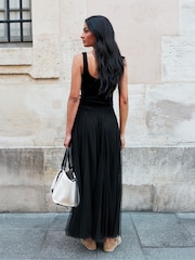 Ro&Zo Black Petite Tulle Shirred Waist Skirt - Image 5 of 6