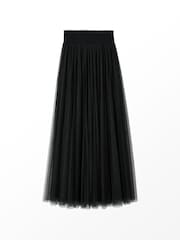 Ro&Zo Black Petite Tulle Shirred Waist Skirt - Image 6 of 6