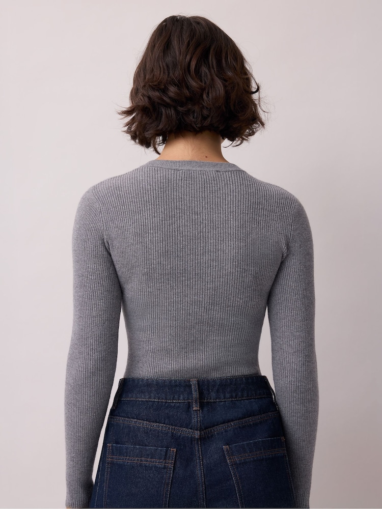 Ro&Zo Grey Rib Knit Henley Bodysuit - Image 2 of 4