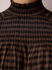 Ro&Zo Brown Gingham Shirred Neck Blouse - Image 4 of 6