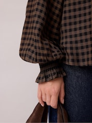 Ro&Zo Brown Gingham Shirred Neck Blouse - Image 5 of 6