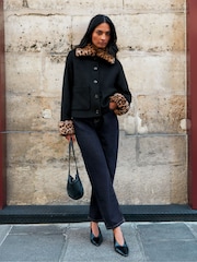 Ro&Zo Animal Leopard Detachable Faux Fur Jacket With Wool - Image 1 of 7