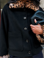 Ro&Zo Animal Leopard Detachable Faux Fur Jacket With Wool - Image 2 of 7