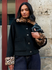 Ro&Zo Animal Leopard Detachable Faux Fur Jacket With Wool - Image 4 of 7