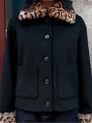 Ro&Zo Animal Leopard Detachable Faux Fur Jacket With Wool - Image 5 of 7