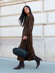 Ro&Zo Brown Gingham Shirred Bodice Dress - Image 1 of 6