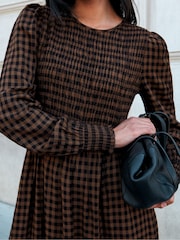 Ro&Zo Brown Gingham Shirred Bodice Dress - Image 2 of 6