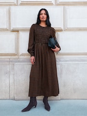 Ro&Zo Brown Gingham Shirred Bodice Dress - Image 3 of 6