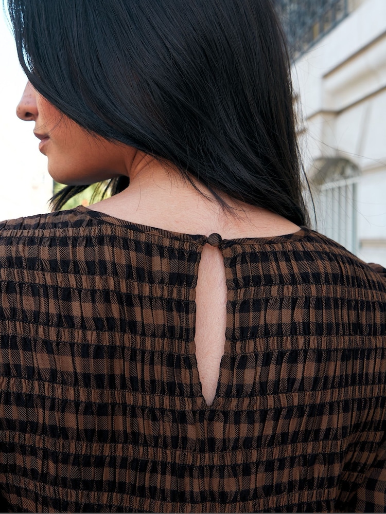 Ro&Zo Brown Gingham Shirred Bodice Dress - Image 6 of 6