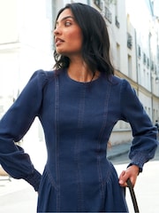 Ro&Zo Blue Denim Gathered Side Midi Dress - Image 2 of 6