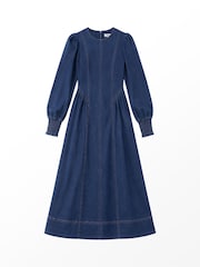 Ro&Zo Blue Denim Gathered Side Midi Dress - Image 6 of 6