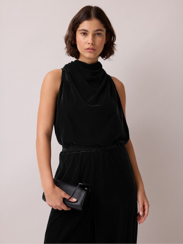 Schwarz - Ro&Zo Velvet Cowl Top - Bild 5 von 5