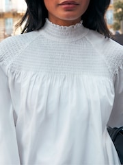 Ro&Zo White Cotton Shirred Neck Blouse - Image 3 of 6