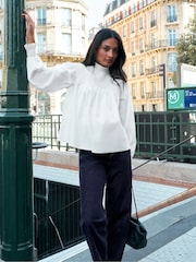 Ro&Zo White Cotton Shirred Neck Blouse - Image 4 of 6