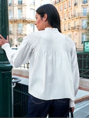Ro&Zo White Cotton Shirred Neck Blouse - Image 6 of 6