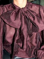 Ro&Zo Red Diamante Bow Detail Blouse - Image 2 of 5